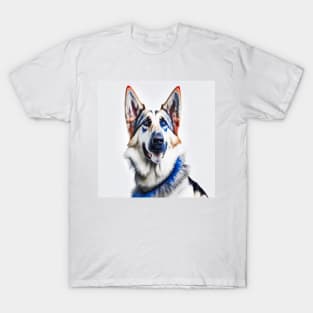 [AI Art] Red, blue and white German Shepherd T-Shirt